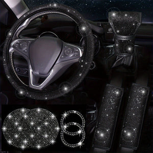 Diamond Set Leather Steering Wheel Cover Rhinestones Steering Wheel Cover With Crystal Breathable Anti-Slip Steering Wheel Protector Diamond Sparkling Car Steering Wheel Protector Vehicle Car Bling Steering Wheel Cover for Women Girls