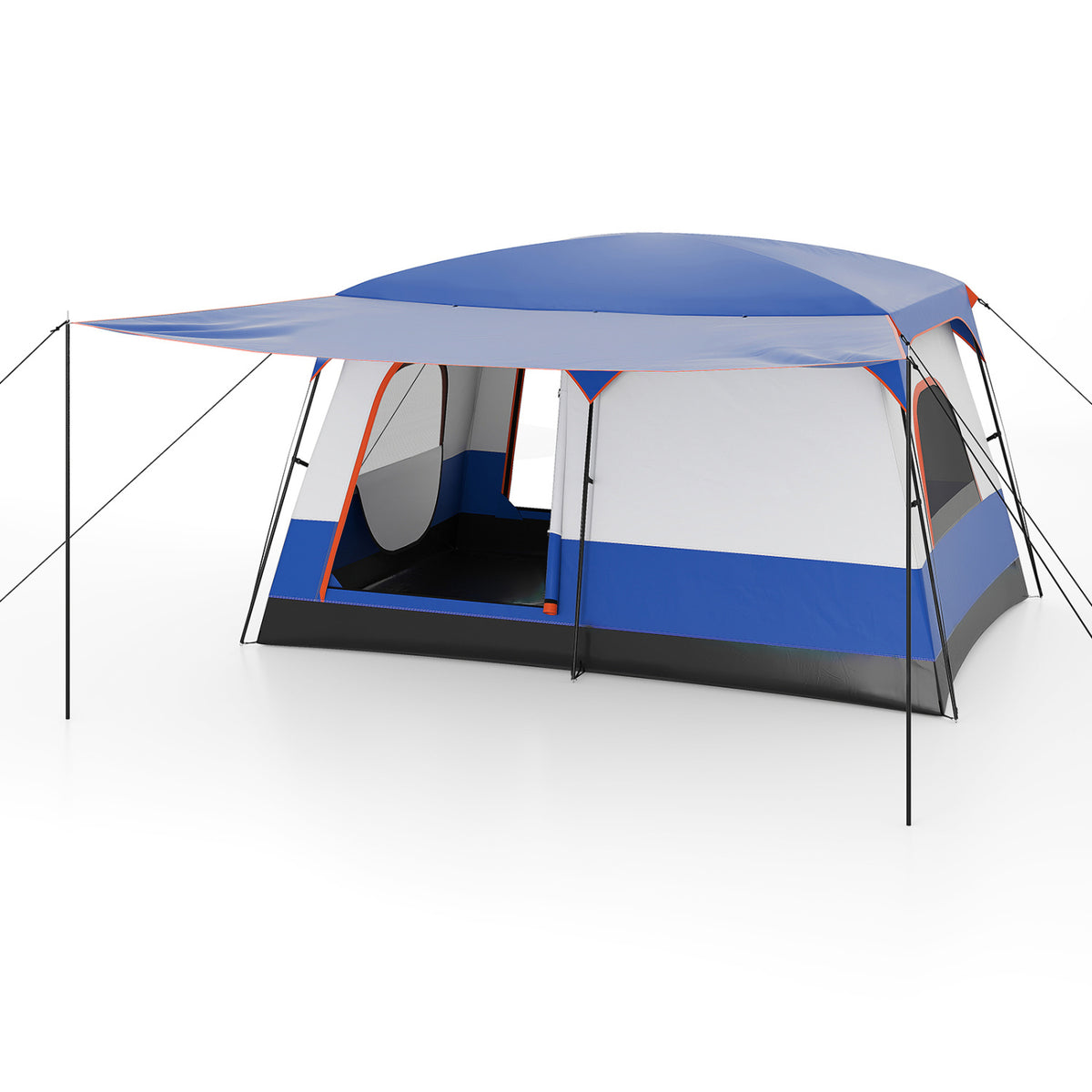 6-8 Person Camping Tent with Double Rooms and 2 Doors-Navy