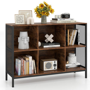 6 Cube Bookcase 42" Wide Horizontal Bookshelf with Accent Cubby Shelf-Rustic Brown