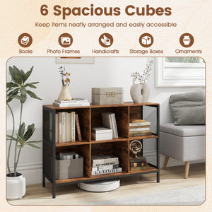 6 Cube Bookcase 42" Wide Horizontal Bookshelf with Accent Cubby Shelf-Rustic Brown