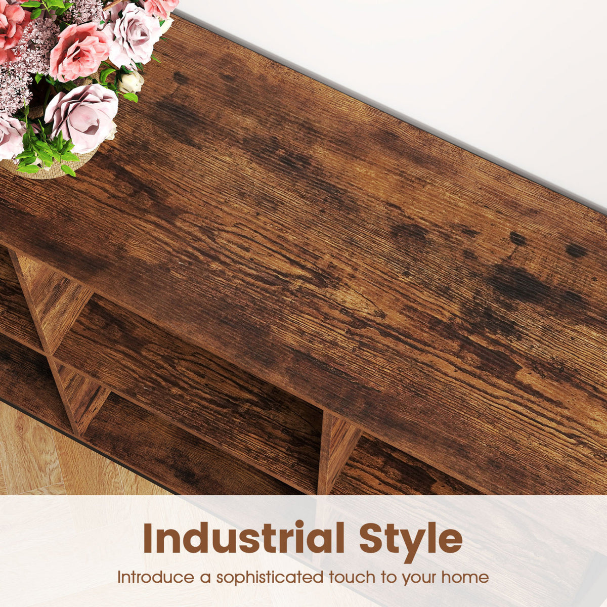 6 Cube Bookcase 42" Wide Horizontal Bookshelf with Accent Cubby Shelf-Rustic Brown