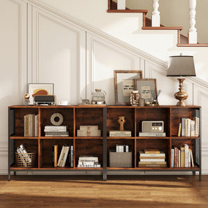 6 Cube Bookcase 42" Wide Horizontal Bookshelf with Accent Cubby Shelf-Rustic Brown