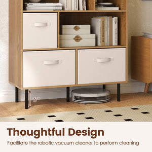 6-Cube Bookshelf with 3 Removable Folding Fabric Drawers for Living Room-Natural