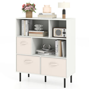 6-Cube Bookshelf with 3 Removable Folding Fabric Drawers for Living Room-White