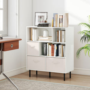 6-Cube Bookshelf with 3 Removable Folding Fabric Drawers for Living Room-White