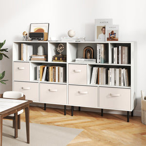 6-Cube Bookshelf with 3 Removable Folding Fabric Drawers for Living Room-White