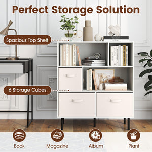 6-Cube Bookshelf with 3 Removable Folding Fabric Drawers for Living Room-White