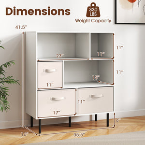 6-Cube Bookshelf with 3 Removable Folding Fabric Drawers for Living Room-White