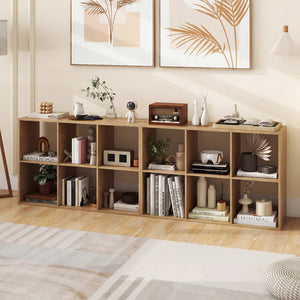 6 Cube Bookshelf with Back Guardrail for Living Room Bedroom-Natural