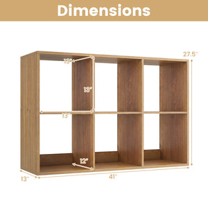 6 Cube Bookshelf with Back Guardrail for Living Room Bedroom-Natural