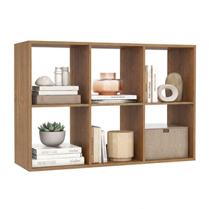 6 Cube Bookshelf with Back Guardrail for Living Room Bedroom-Natural