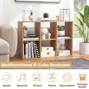 6 Cube Bookshelf with Back Guardrail for Living Room Bedroom-Natural