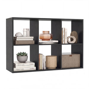 6 Cube Bookshelf with Back Guardrail for Living Room Bedroom-Black