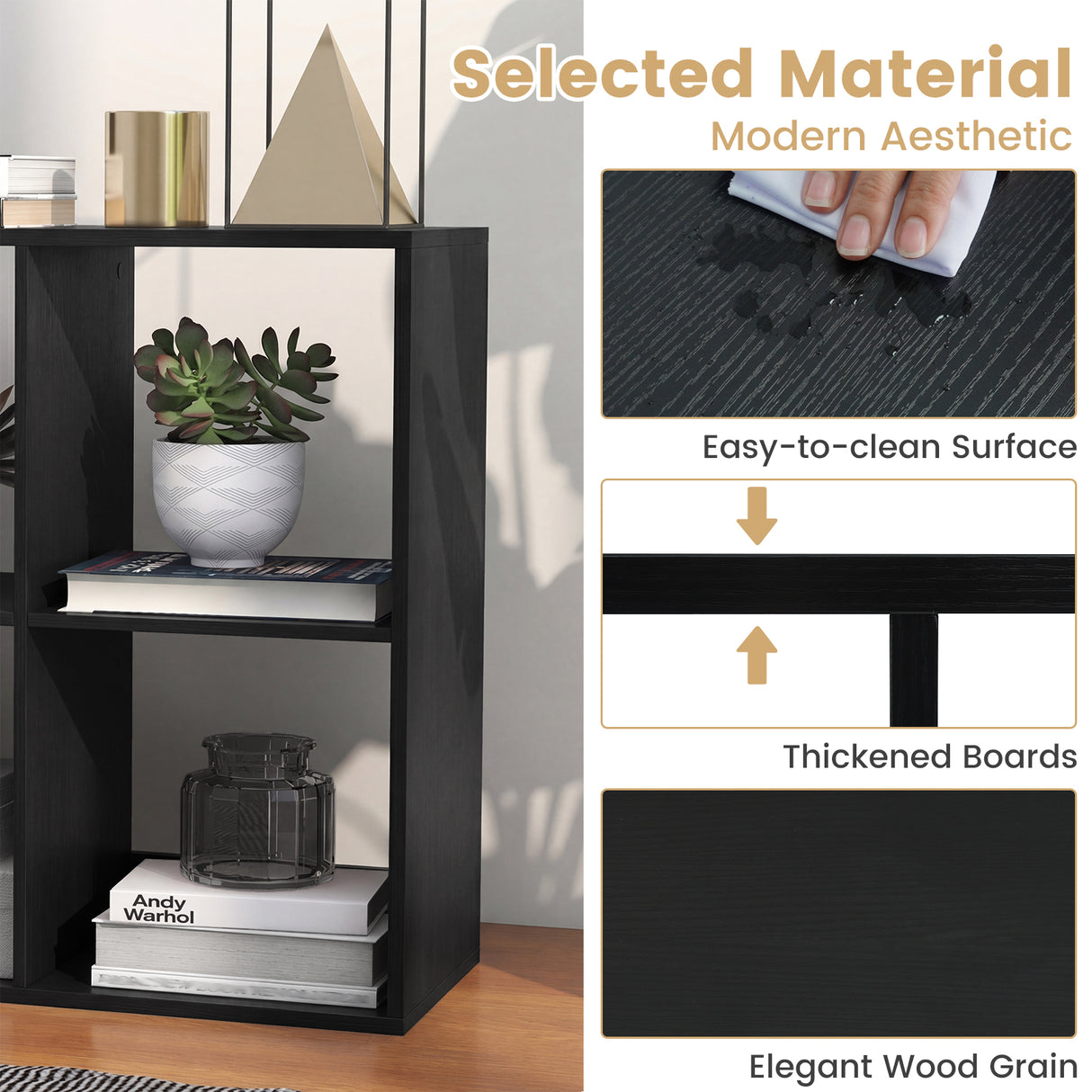 6 Cube Bookshelf with Back Guardrail for Living Room Bedroom-Black
