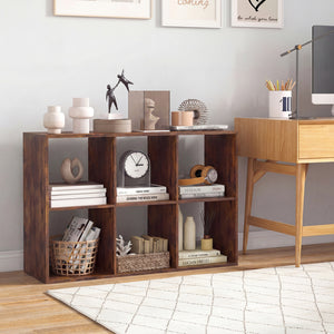 6 Cube Bookshelf with Back Guardrail for Living Room Bedroom-Rustic Brown
