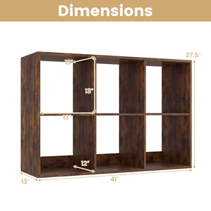 6 Cube Bookshelf with Back Guardrail for Living Room Bedroom-Rustic Brown