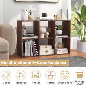 6 Cube Bookshelf with Back Guardrail for Living Room Bedroom-Rustic Brown