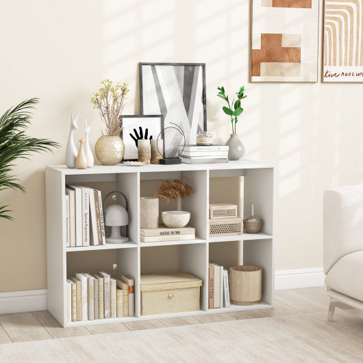 6 Cube Bookshelf with Back Guardrail for Living Room Bedroom-White