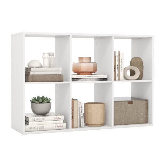 6 Cube Bookshelf with Back Guardrail for Living Room Bedroom-White