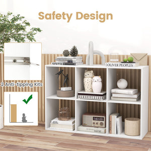 6 Cube Bookshelf with Back Guardrail for Living Room Bedroom-White