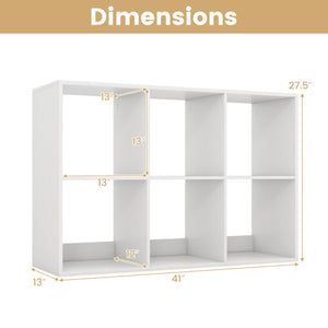 6 Cube Bookshelf with Back Guardrail for Living Room Bedroom-White