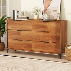 6-Drawer Dresser with Interlock System for Bedroom Living Room-Cherry