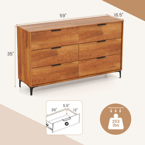 6-Drawer Dresser with Interlock System for Bedroom Living Room-Cherry