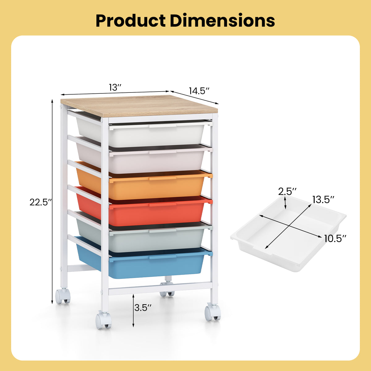 6-Drawer Rolling Storage Cart with Wooden Tabletop-Macaron