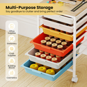 6-Drawer Rolling Storage Cart with Wooden Tabletop-Macaron
