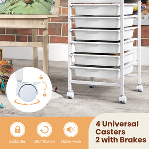6-Drawer Rolling Storage Cart with Wooden Tabletop-White