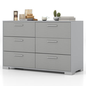 6 Drawer Storage Cabinet with Metal Legs Handles with Anti-Toppling Devices-Grey