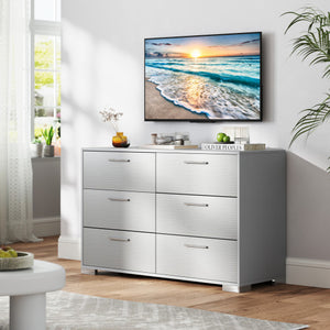 6 Drawer Storage Cabinet with Metal Legs Handles with Anti-Toppling Devices-Grey
