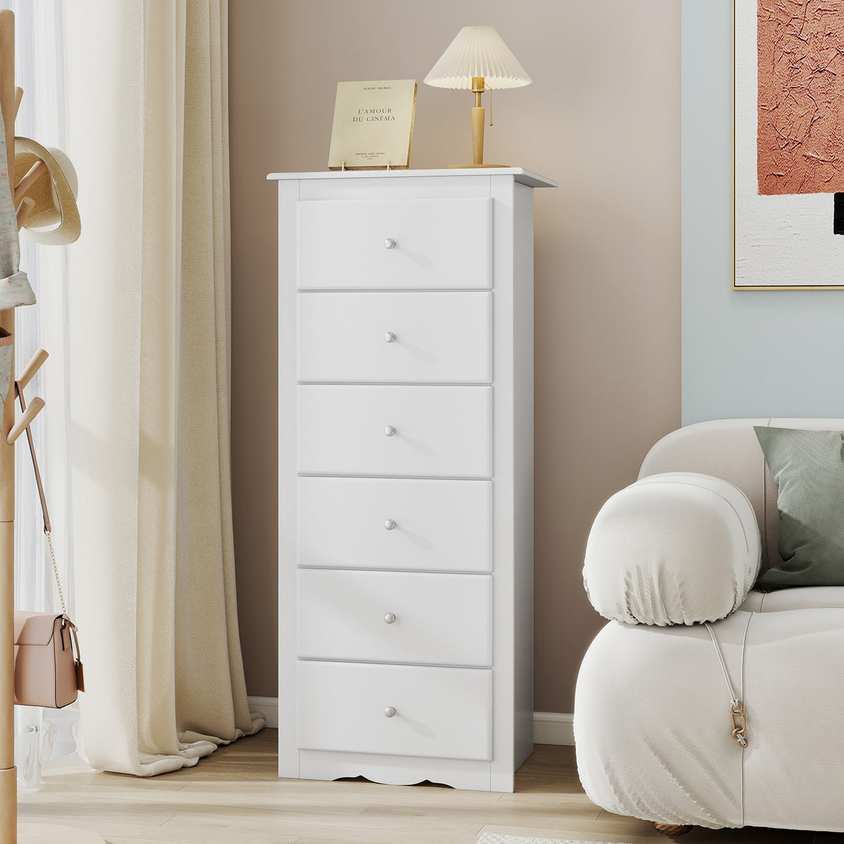 6 Drawers Chest Dresser Clothes Storage Bedroom Furniture Cabinet-White