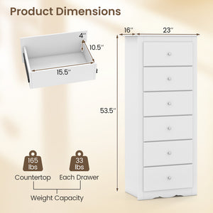 6 Drawers Chest Dresser Clothes Storage Bedroom Furniture Cabinet-White