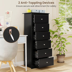 6 Drawers Chest Dresser Clothes Storage Bedroom Furniture Cabinet-Black
