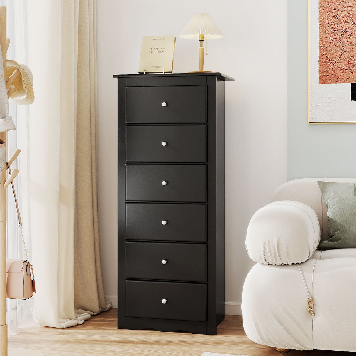 6 Drawers Chest Dresser Clothes Storage Bedroom Furniture Cabinet-White