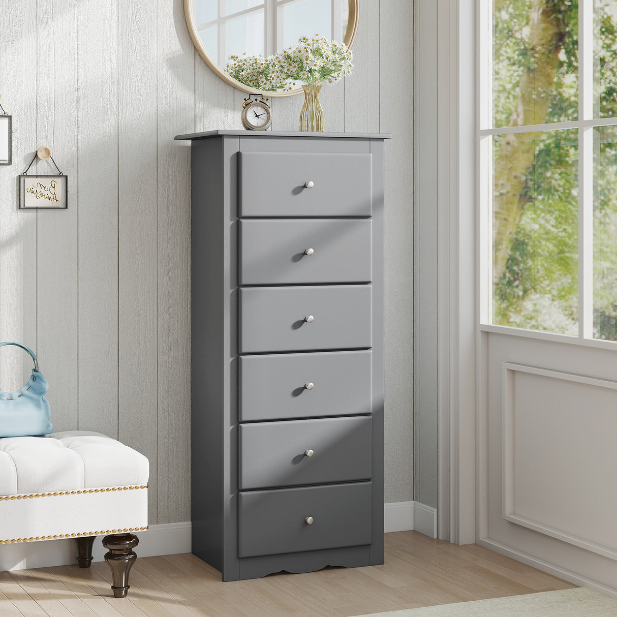 6 Drawers Chest Dresser Clothes Storage Bedroom Furniture Cabinet-White