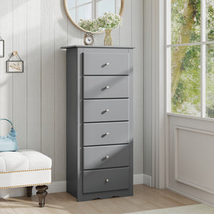 6 Drawers Chest Dresser Clothes Storage Bedroom Furniture Cabinet-Gray