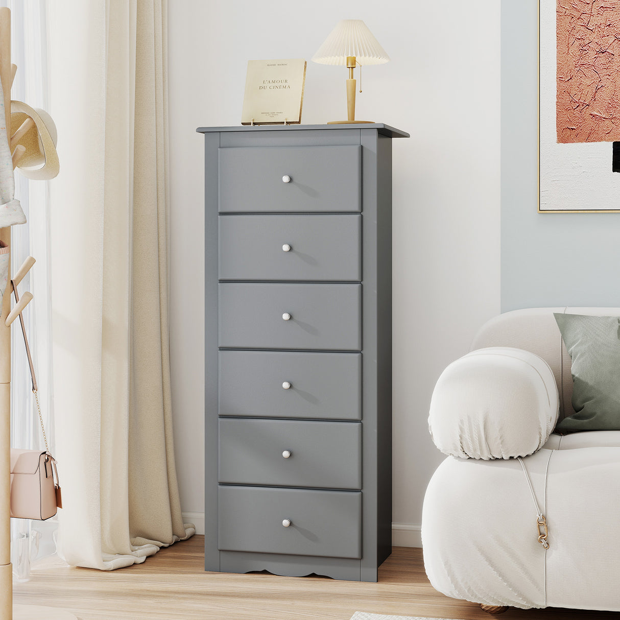 6 Drawers Chest Dresser Clothes Storage Bedroom Furniture Cabinet-White