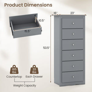 6 Drawers Chest Dresser Clothes Storage Bedroom Furniture Cabinet-Gray