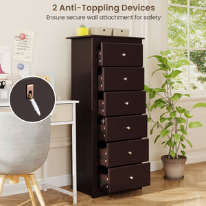 6 Drawers Chest Dresser Clothes Storage Bedroom Furniture Cabinet-Brown
