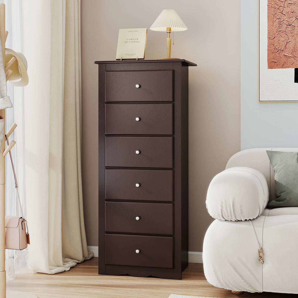 6 Drawers Chest Dresser Clothes Storage Bedroom Furniture Cabinet-Brown
