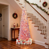6 FTSnow-flocked Artificial Pink Christmas Tree Pre-lit Hinged Xmas Tree for Holiday Decoration