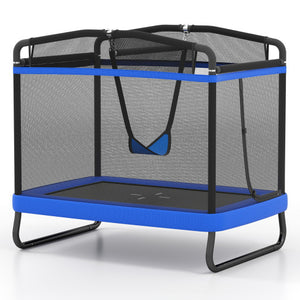 6 FT Kids Trampoline with Swing and Horizontal Bar Small Rectangle Trampoline-Blue