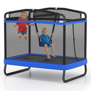 6 FT Kids Trampoline with Swing and Horizontal Bar Small Rectangle Trampoline-Blue