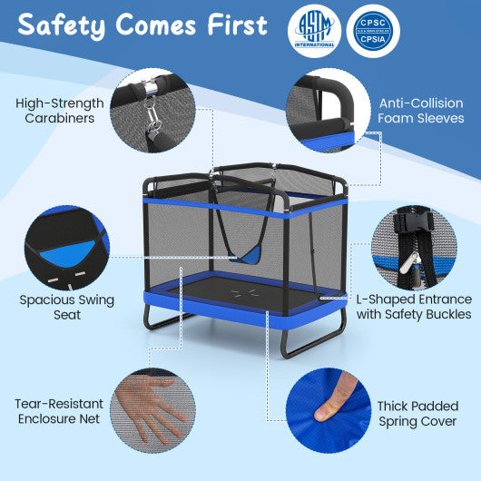 6 FT Kids Trampoline with Swing and Horizontal Bar Small Rectangle Trampoline-Blue