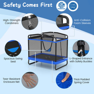 6 FT Kids Trampoline with Swing and Horizontal Bar Small Rectangle Trampoline-Blue