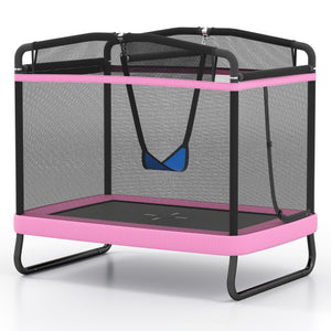 6 FT Kids Trampoline with Swing and Horizontal Bar Small Rectangle Trampoline-Pink