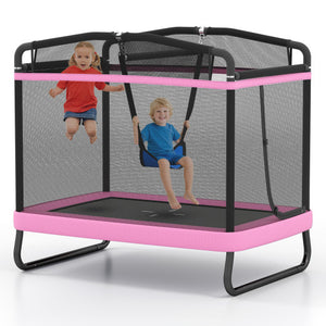 6 FT Kids Trampoline with Swing and Horizontal Bar Small Rectangle Trampoline-Pink