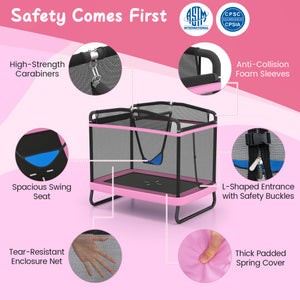 6 FT Kids Trampoline with Swing and Horizontal Bar Small Rectangle Trampoline-Pink